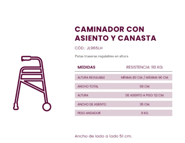 ANDADOR BORDO CON ASIENTO Y CANASTO - Image 2